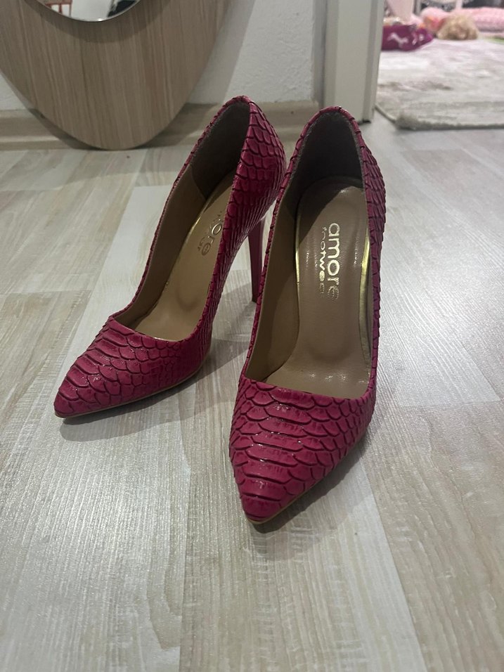 Pembe Yılan Desenli Yüksek Topuklu Stiletto - Görsel 2