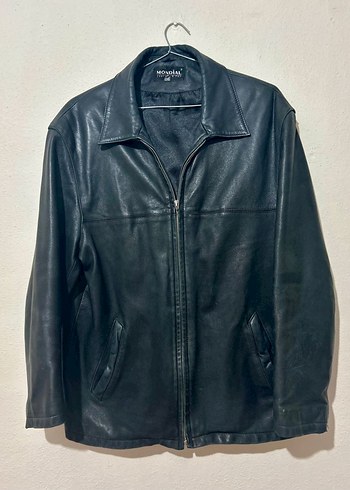 m Beden Deri Siyah Biker Ceket 90s vintage