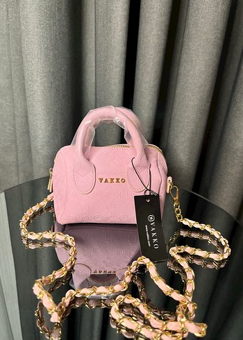 Zincir Detaylı Pembe Yılan Desenli Deri Çanta
