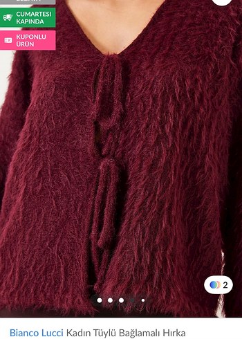 Bianco Lucci Kadın Bordo Tüylü V Yaka Hırka - Görsel 2