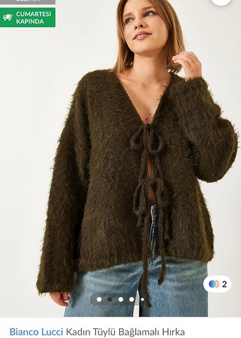 Bianco Lucci Kadın Tüylü Bağlamalı Hırka - Görsel 3
