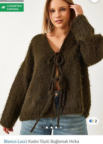 Bianco Lucci Kadın Tüylü Bağlamalı Hırka - Görsel 2