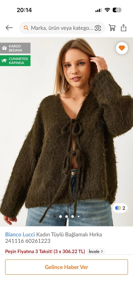 Bianco Lucci Kadın Tüylü Bağlamalı Hırka - Görsel 2