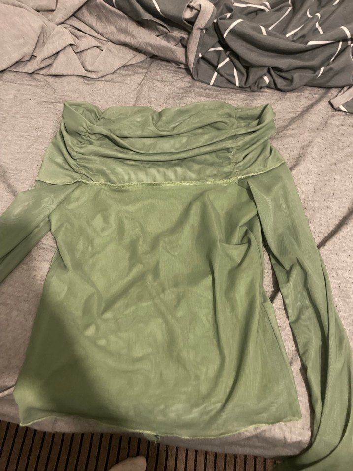 Uzun Kollu, Drapeli, Straplez Haki Bluz - Görsel 3