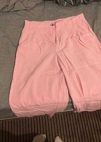 Pembe Midi Kadın Pamuk Kumaş Pantolon - Görsel 3