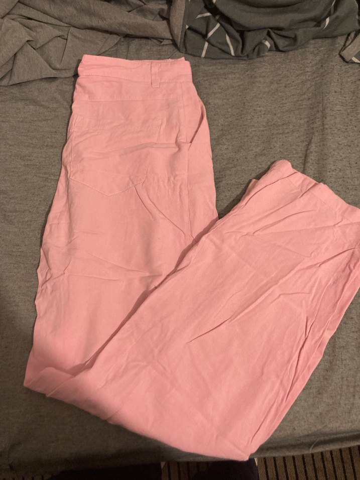 Pembe Midi Kadın Pamuk Kumaş Pantolon - Görsel 2