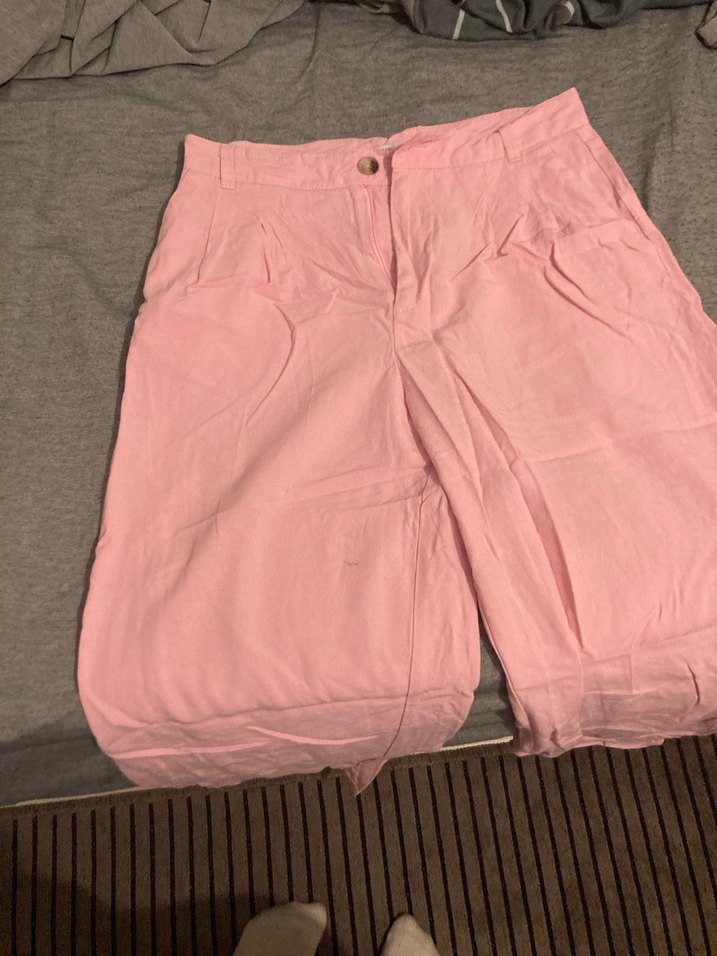 Pembe Midi Kadın Pamuk Kumaş Pantolon - Görsel 3