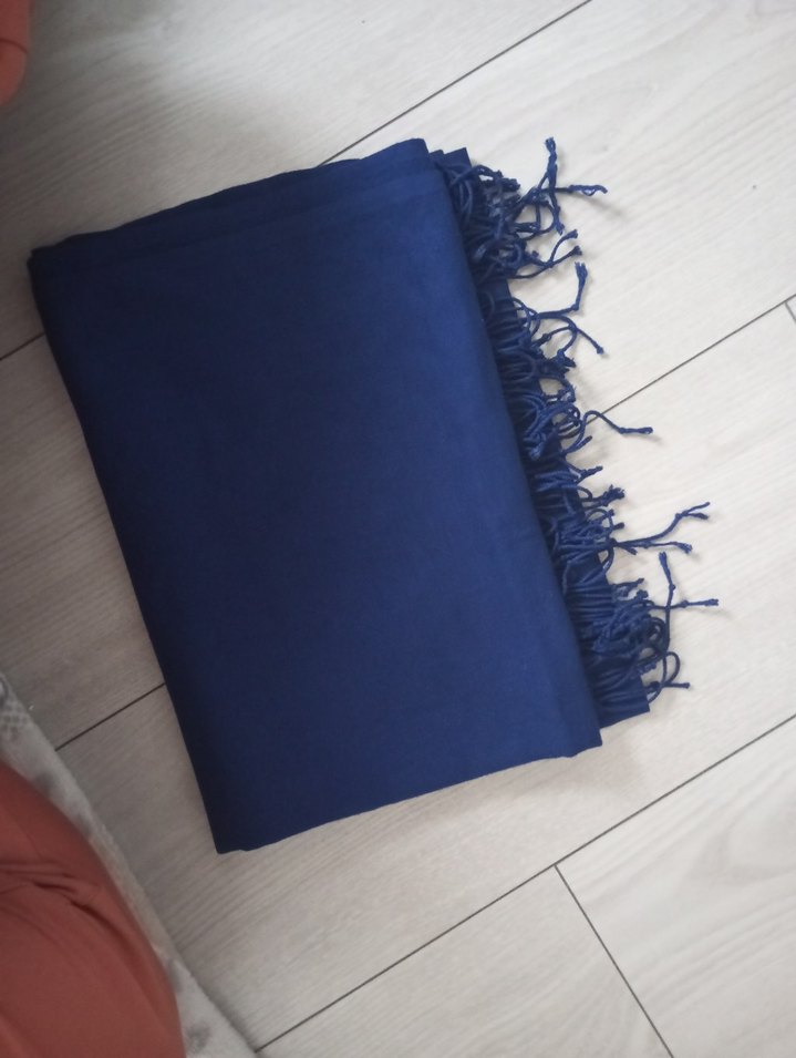 saks mavisi Püsküllü Kadın Şal - Görsel 2