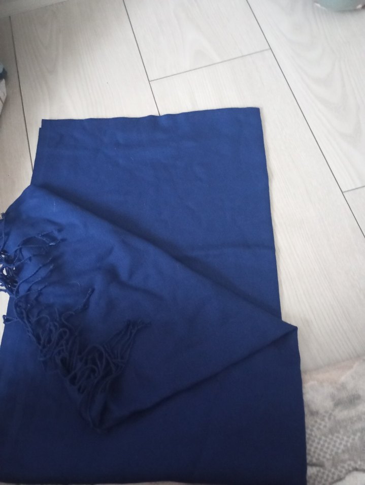 saks mavisi Püsküllü Kadın Şal - Görsel 5