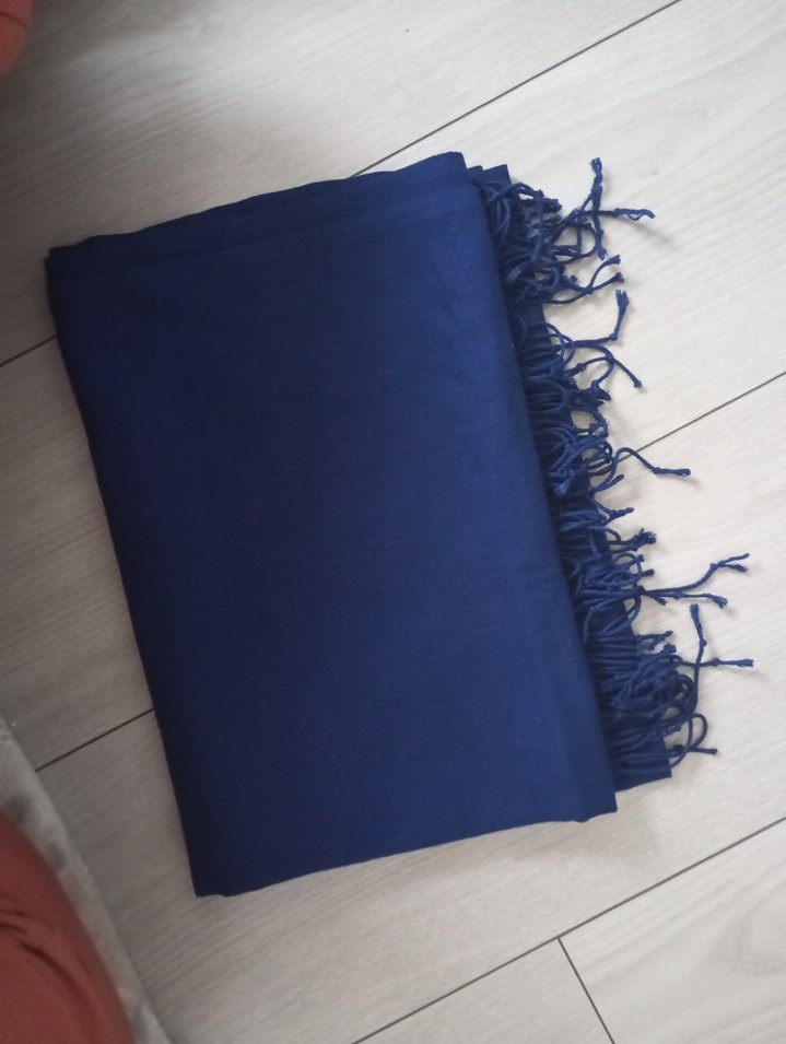 saks mavisi Püsküllü Kadın Şal - Görsel 3