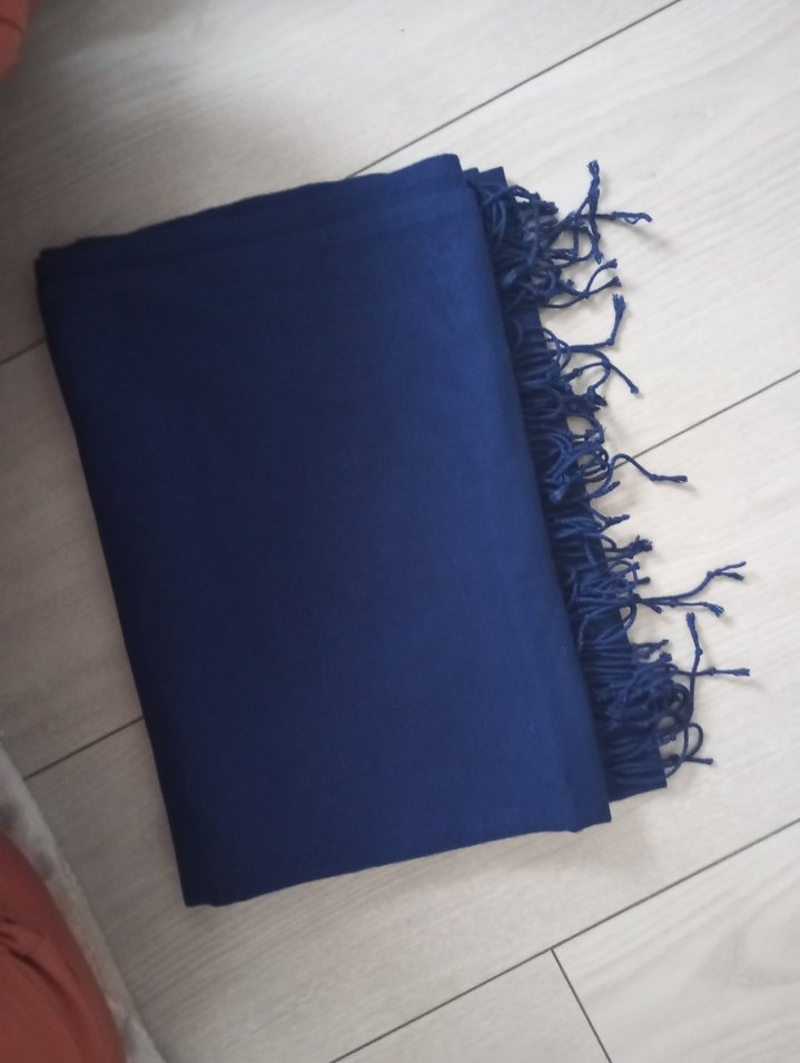 saks mavisi Püsküllü Kadın Şal - Görsel 4