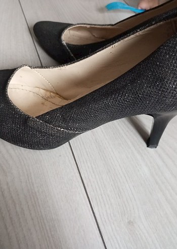 Siyah Yılan Desenli Pilili Stiletto - Görsel 5