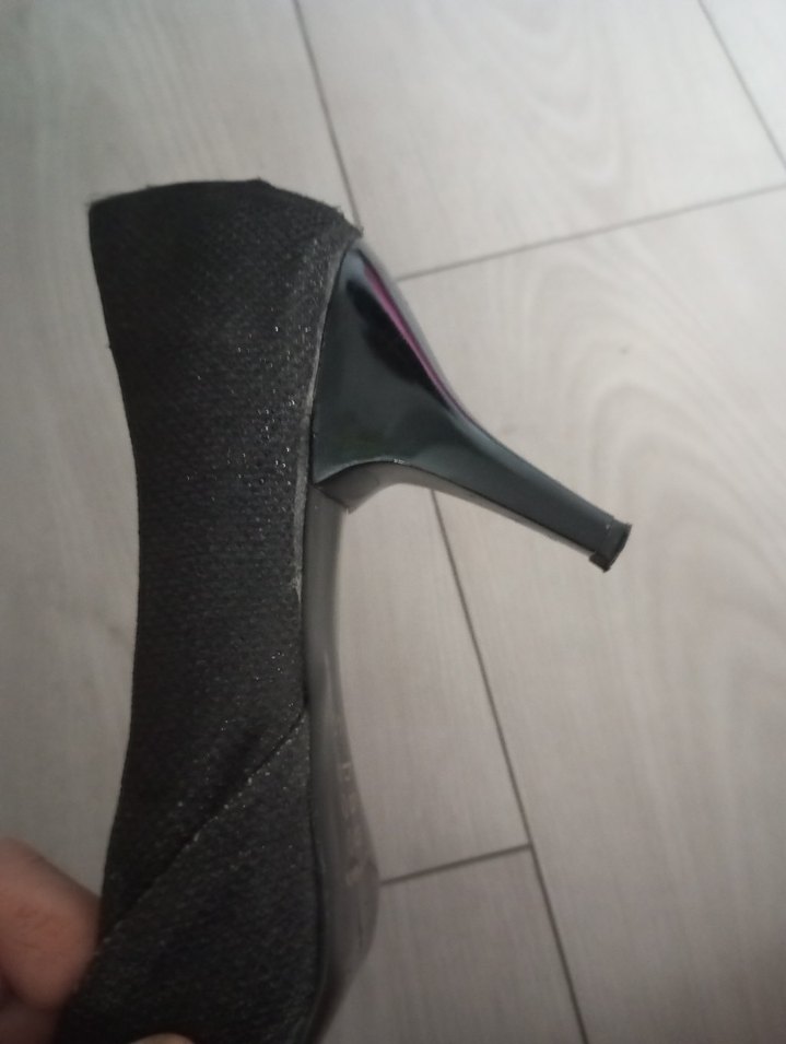 Siyah Yılan Desenli Pilili Stiletto - Görsel 2