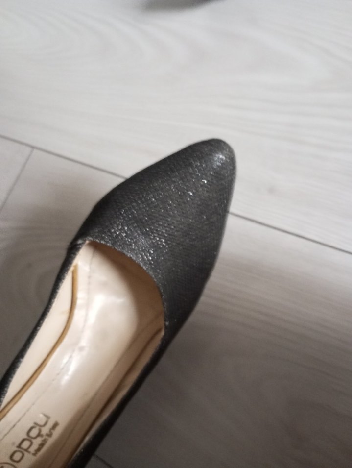 Siyah Yılan Desenli Pilili Stiletto - Görsel 3