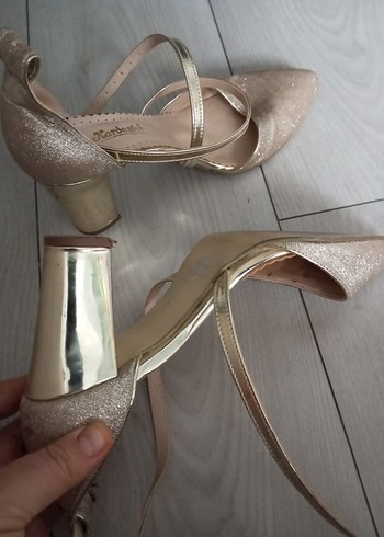 Bej Parlak Desenli Stiletto Topuklu Ayakkabı - Görsel 9