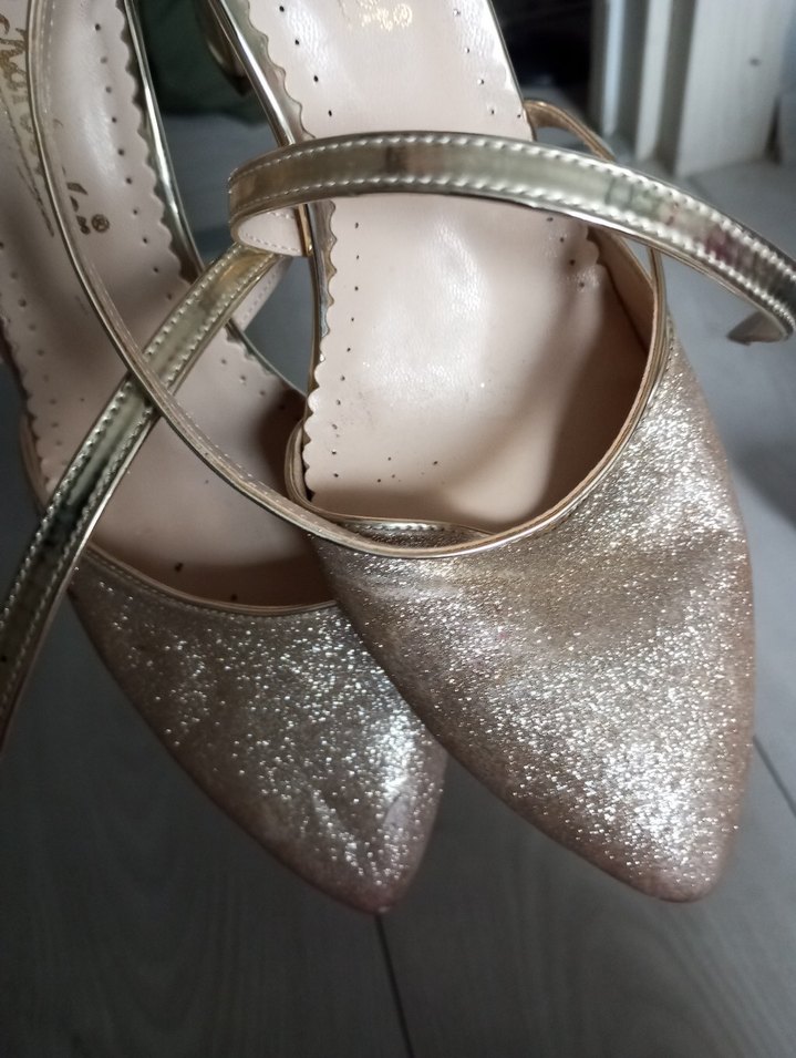 Bej Parlak  Desenli Stiletto Topuklu Ayakkabı - Görsel 3