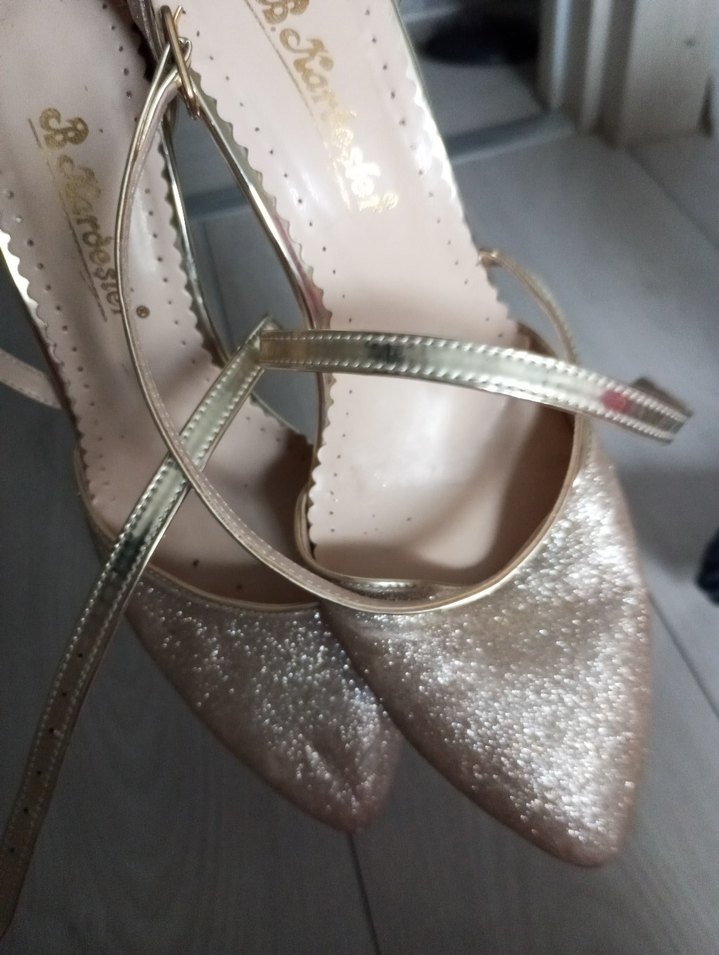 Bej Parlak  Desenli Stiletto Topuklu Ayakkabı - Görsel 2