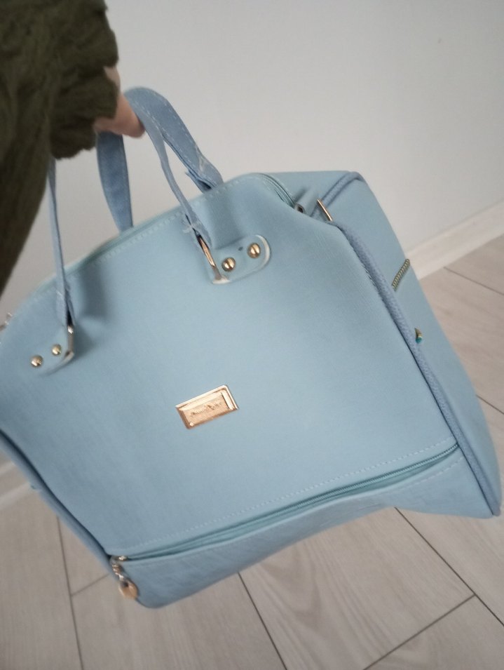 Mavi Süet Kadın Çanta Fermuarlı - Görsel 4