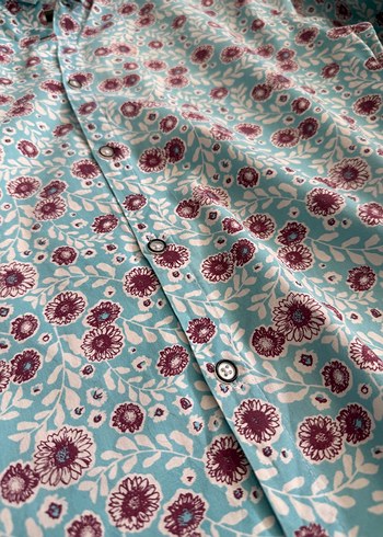 Çiçek Desenli Kısa Kollu Pamuklu Gömlek - Görsel 5
