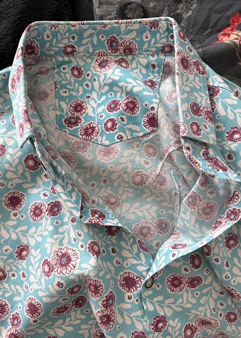 Çiçek Desenli Kısa Kollu Pamuklu Gömlek - Görsel 3