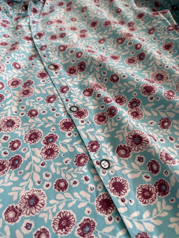 Çiçek Desenli Kısa Kollu Pamuklu Gömlek - Görsel 5