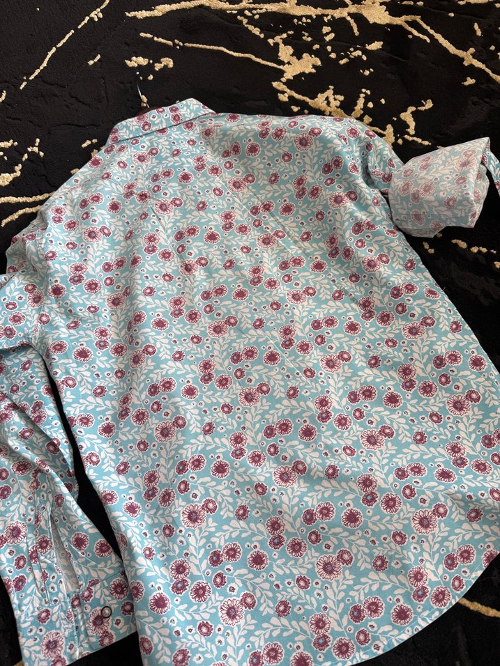 Çiçek Desenli Kısa Kollu Pamuklu Gömlek - Görsel 2