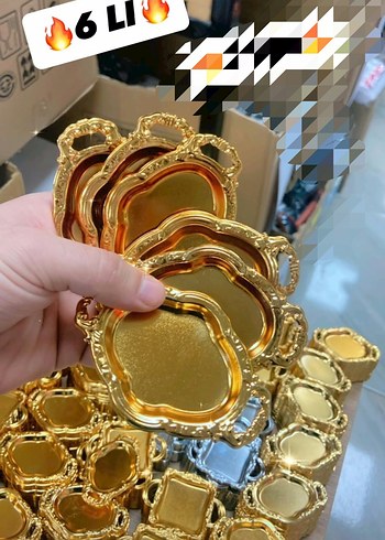 Altın Renk 6'lı Mini Tepsi Seti kahve yani sunumluk