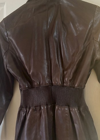 Deri Düğmeli Koyu Kahverengi Biker Ceket - Görsel 3