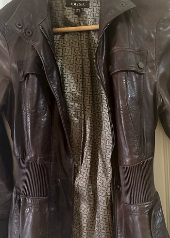 Deri Düğmeli Koyu Kahverengi Biker Ceket - Görsel 4