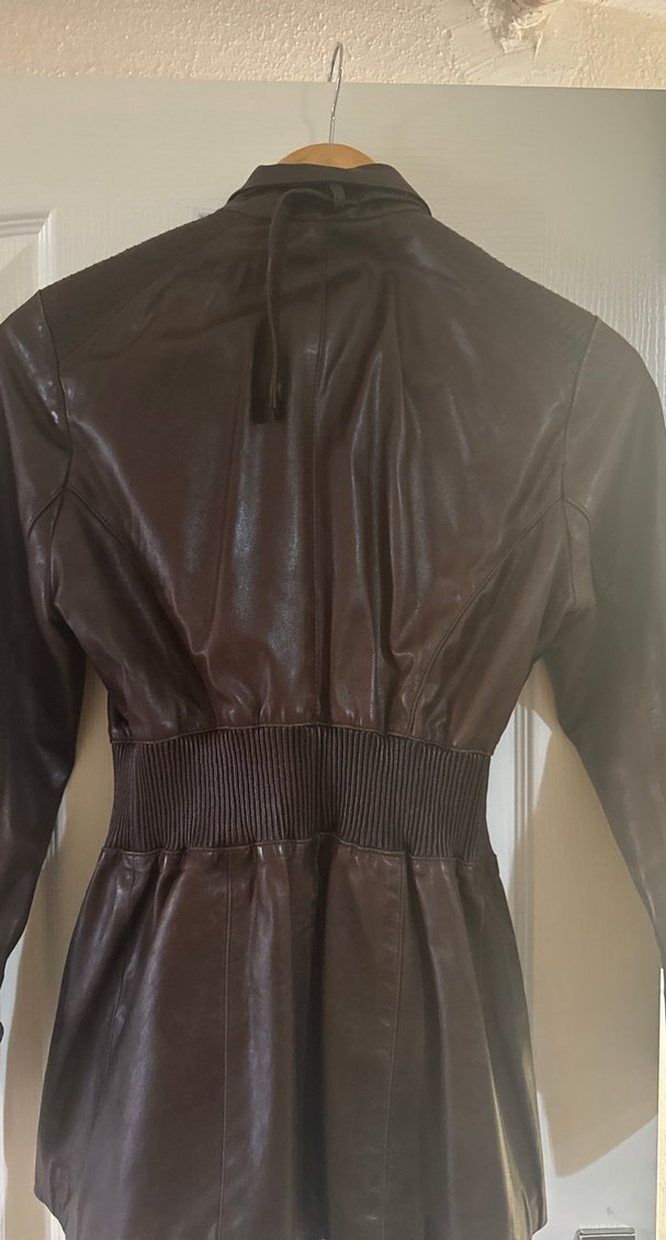 Deri Düğmeli Koyu Kahverengi Biker Ceket - Görsel 2