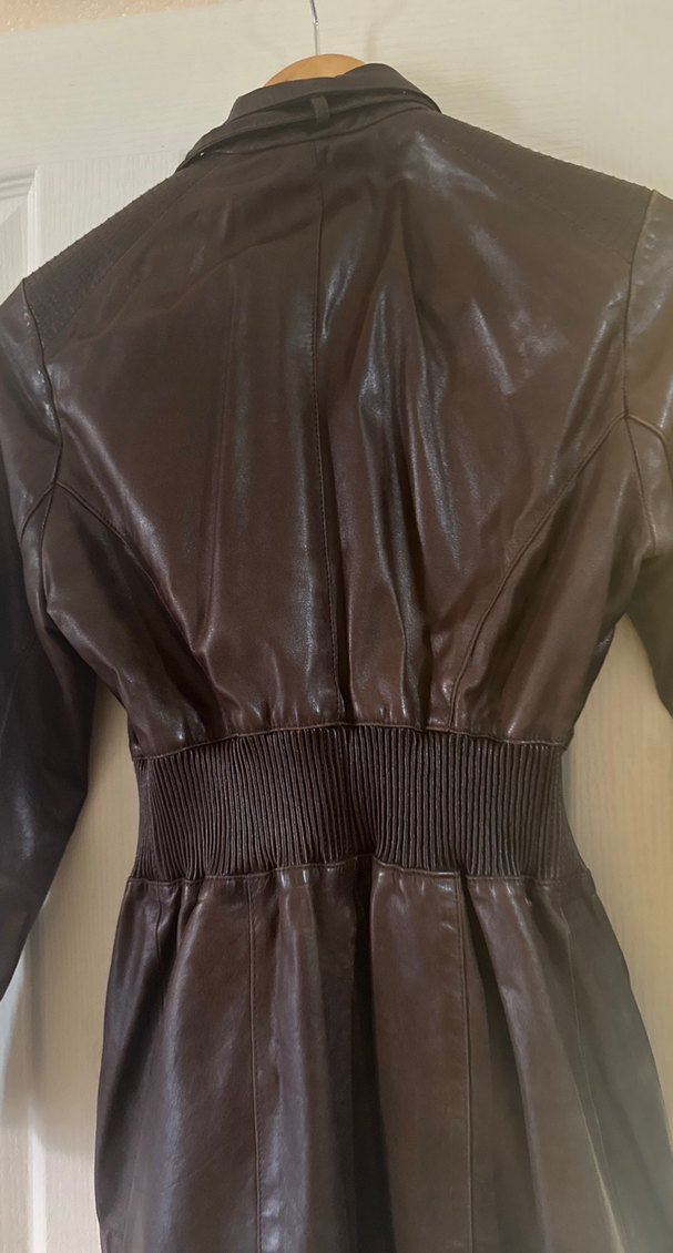 Deri Düğmeli Koyu Kahverengi Biker Ceket - Görsel 3