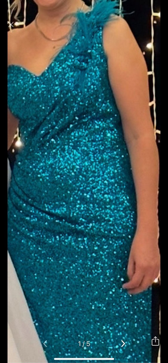 Parlak Turkuaz Çıtır Detaylı Uzun Abiye - Görsel 3