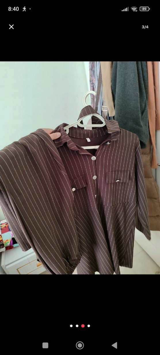 Düğmeli Kahverengi Kadın Uzun Takım Elbise - Görsel 3