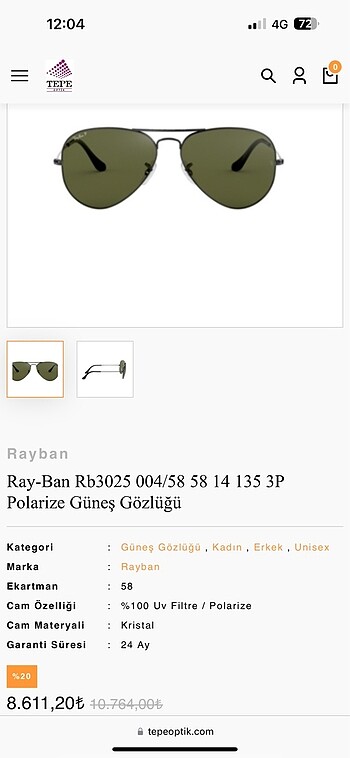 Rayban polarize gözlük
