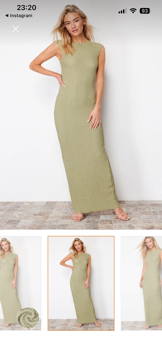 Kadın Haki V Yaka Örgü Uzun Elbise - Görsel 4