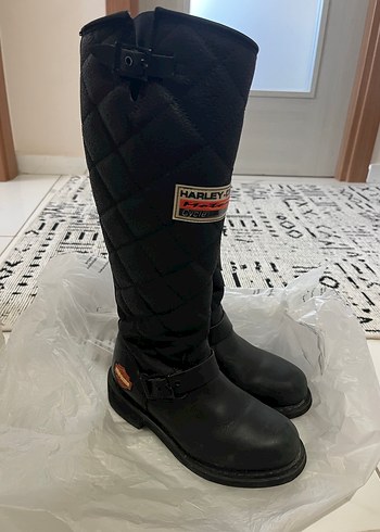 Kadın Siyah Deri Biker Dizüstü Çizme - Görsel 3