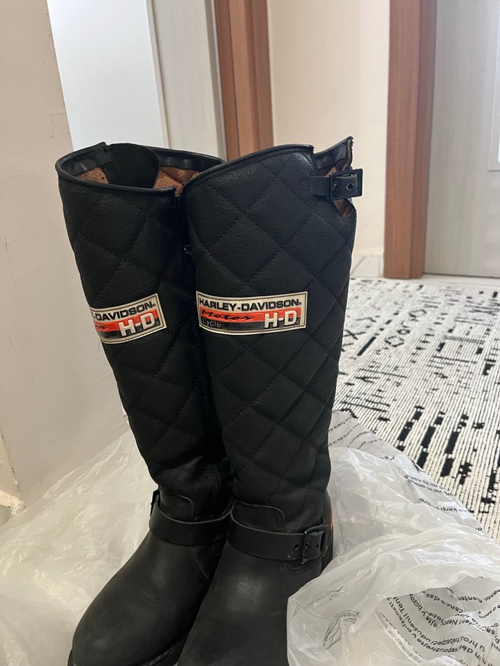 Kadın Siyah Deri Biker Dizüstü Çizme - Görsel 4