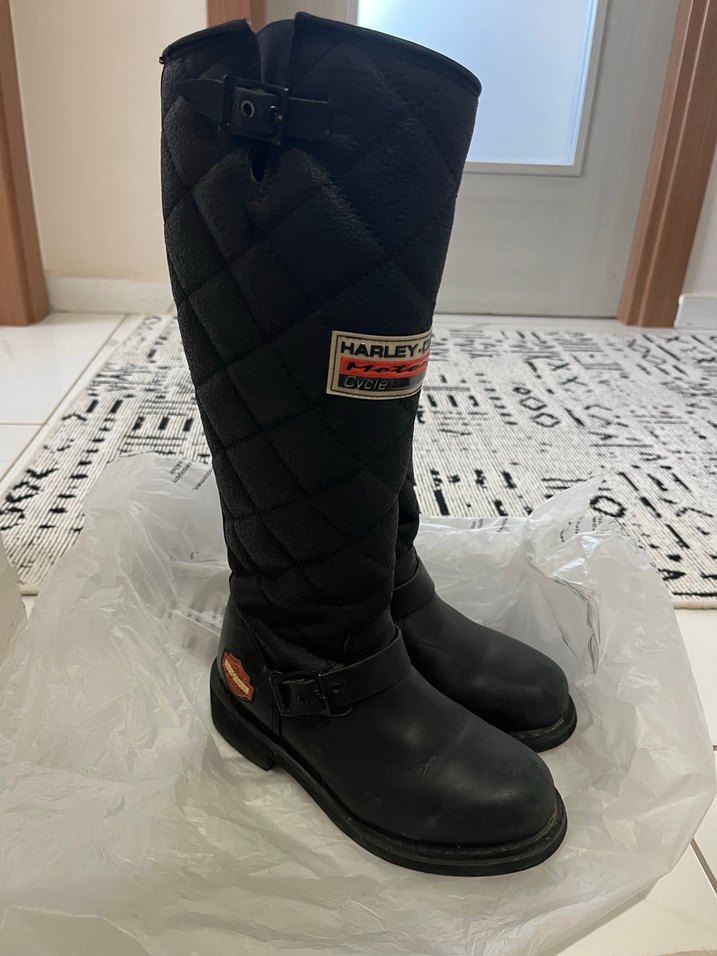 Kadın Siyah Deri Biker Dizüstü Çizme - Görsel 3