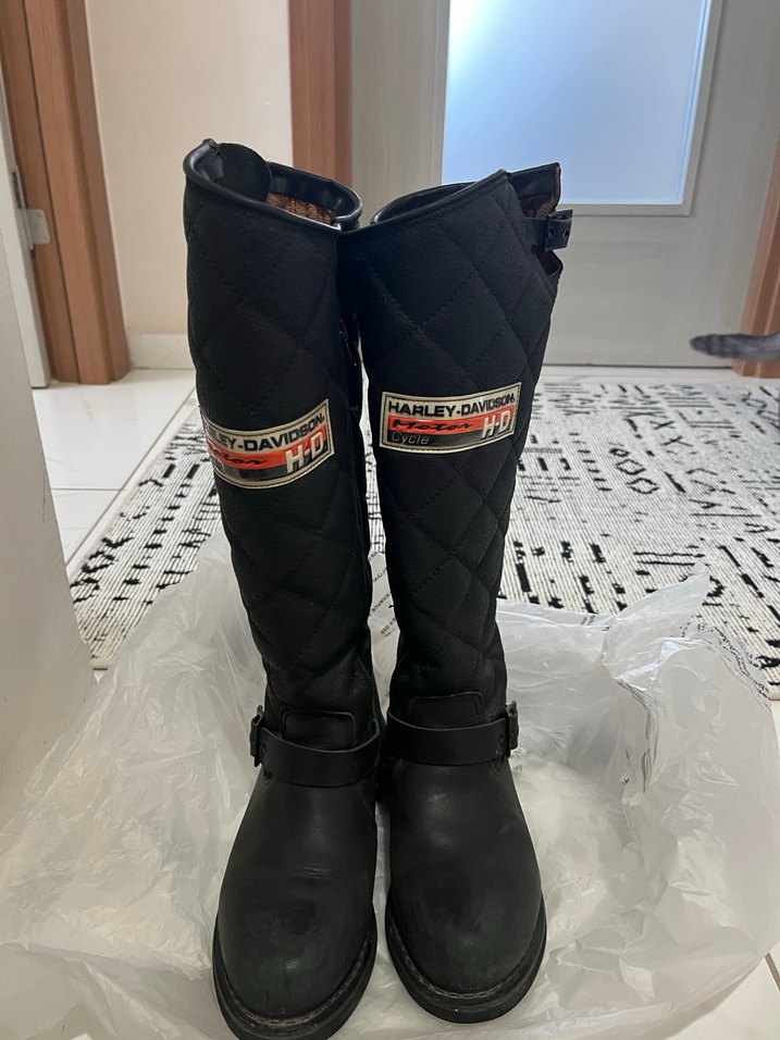 Kadın Siyah Deri Biker Dizüstü Çizme - Görsel 2