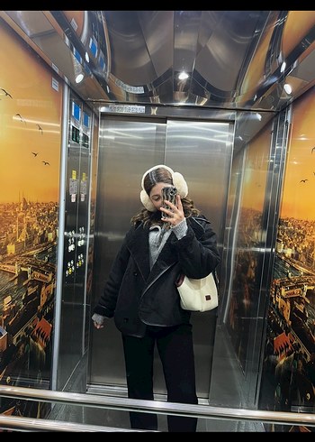 Kürklü Siyah Kadın mont - Görsel 3