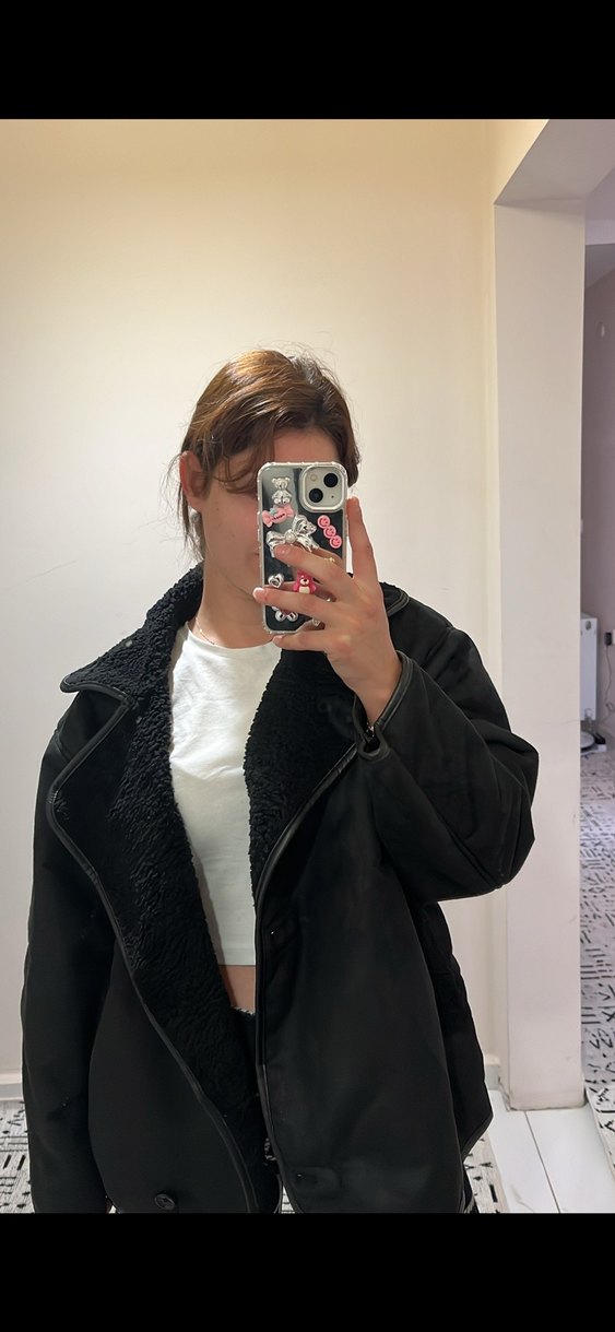 Kürklü Siyah Kadın mont - Görsel 5