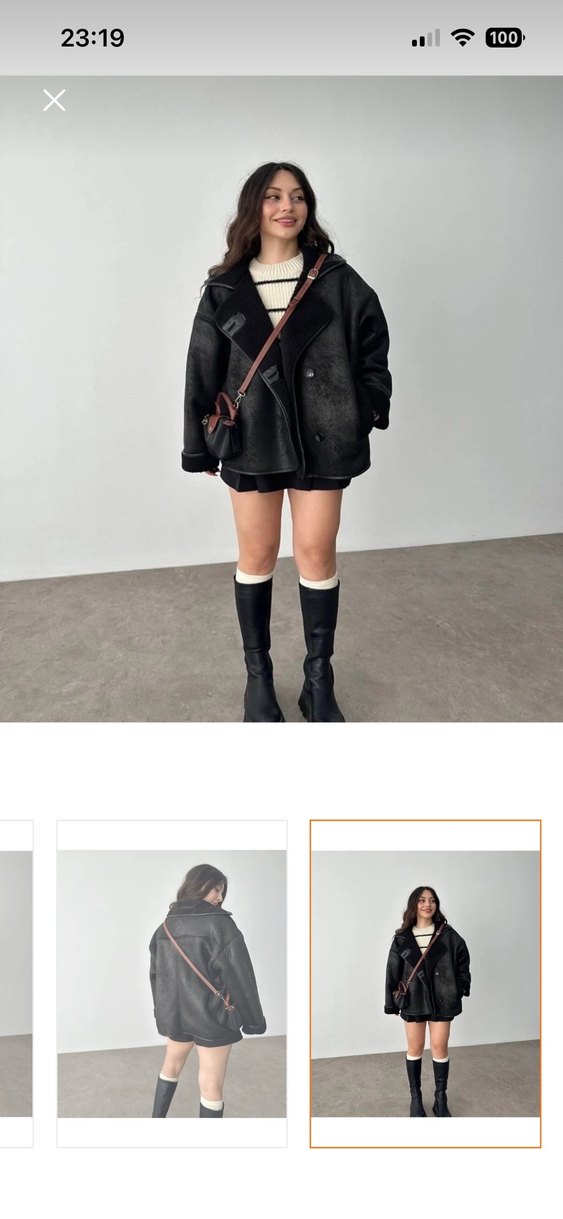 Kürklü Siyah Kadın mont - Görsel 4