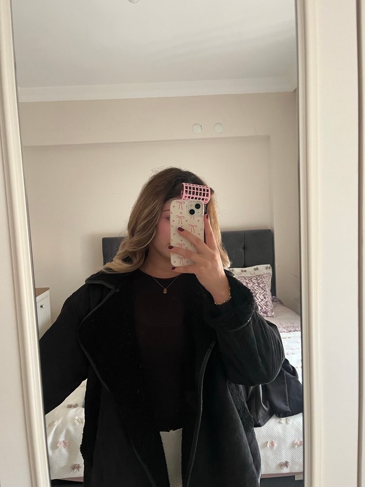 Kürklü Siyah Kadın mont - Görsel 2