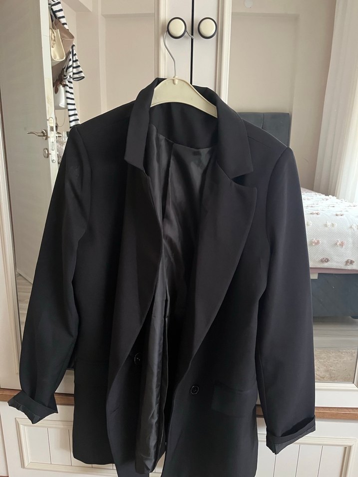 Düğmeli Siyah Kadın Blazer Ceket - Görsel 2