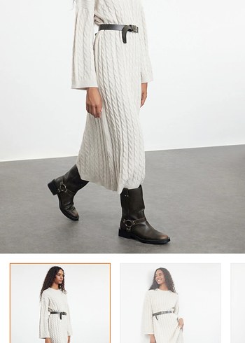 Dökümlü Beyaz Triko Elbise - Görsel 2