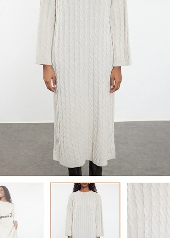 Dökümlü Beyaz Triko Elbise - Görsel 3