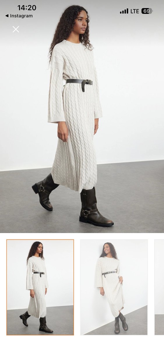 Dökümlü Beyaz Triko Elbise - Görsel 2