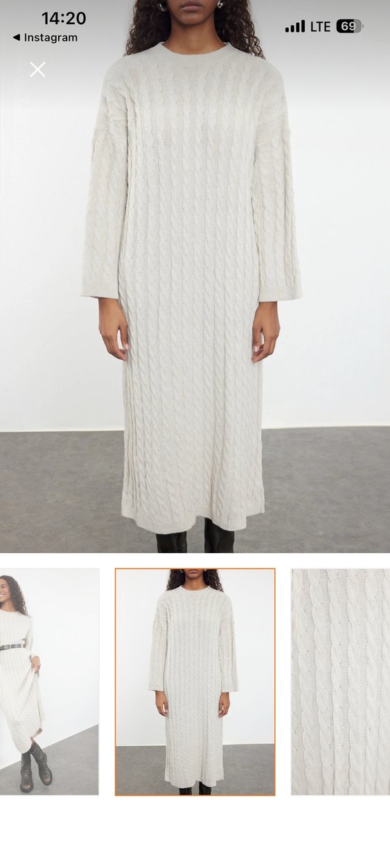 Dökümlü Beyaz Triko Elbise - Görsel 3