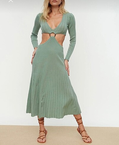 Mint midi triko elbise