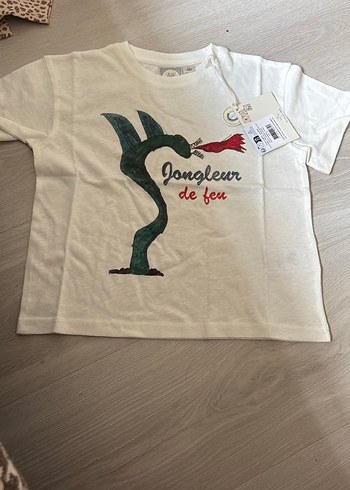Erkek Çocuk Beyaz Pamuklu Baskılı Tişört
